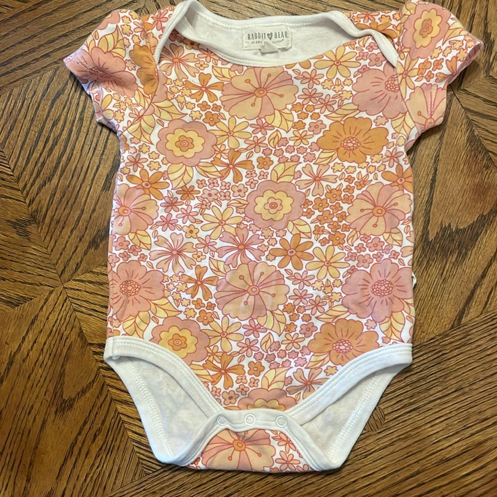 Rabbit Bear floral print onesie
